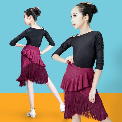 girl dance dress children's Latin Dance Dress Set Black school uniform dance skirt dance